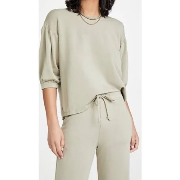 NWT Sundry Revolve Balloon Sleeve Sweatshirt Green Clay Size 1 = Small Crew Neck - Picture 1 of 5